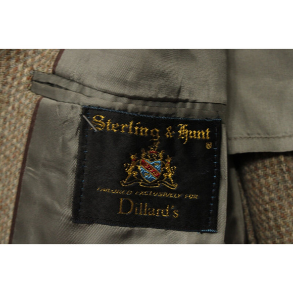 Sterling Hunt Blazer Men 42 100% Pure Virgin Wool Houndstooth Tweed Tan VTG - Picture 12 of 14
